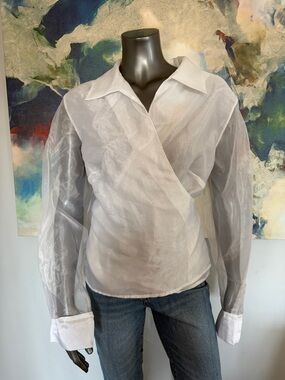 RONNI NICOLE II White Sheer Sexy Wrap Long-Sleeve Vintage Y2K Top- Size 2X